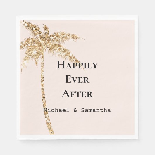 金ゴールドグリッタートロピカルパームツリー スタンダードランチョンナプキン (正面)