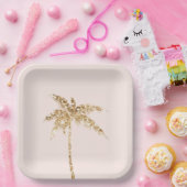 金ゴールドグリッタートロピカルパームツリー ペーパープレート (パーティー)