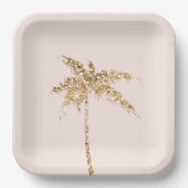 金ゴールドグリッタートロピカルパームツリー ペーパープレート (正面)
