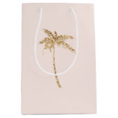 金ゴールドグリッタートロピカルパームツリー ミディアムペーパーバッグ (正面)