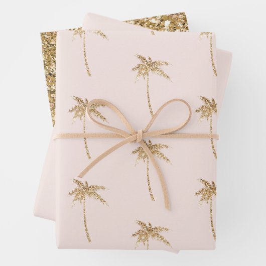 金ゴールドグリッタートロピカルパームツリー ラッピングペーパーシート (インサイチュ)
