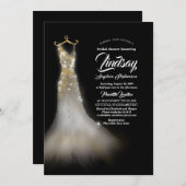 金ゴールドグリッタードエレガントレスブラックブライダルシャワー 招待状 (正面/裏面)