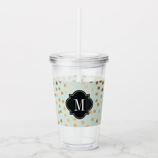 金ゴールドグリッタードットオンミントモノグラムの アクリルタンブラー (正面)