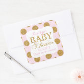 金ゴールドグリッタードットピンク赤ちゃんシャワーラベル スクエアシール (封筒)