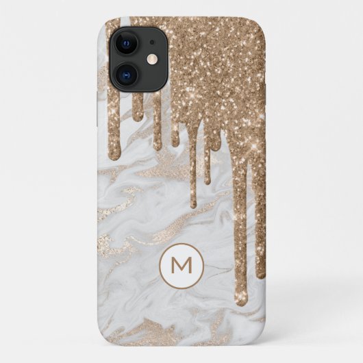 金ゴールドグリッタードライモノグラムのプ Case-Mate iPhoneケース (裏面)