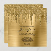 金ゴールドグリッタードリップとフォイル60誕生日 招待状 (正面/裏面)