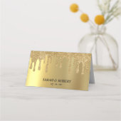 金ゴールドグリッタードリップウェディング プレイスカード (裏面)