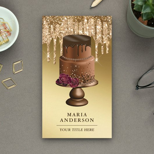 金ゴールドグリッタードリップカスタムチョコレートケーキベーカリー 名刺