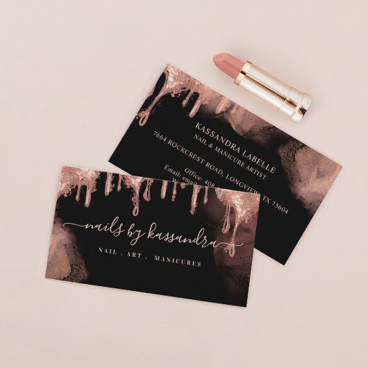 金ゴールドグリッタードリップグラムネイルアートマニキュアサロン 名刺