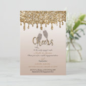金ゴールドグリッタードリップグラムバブリー婚約シャワー 招待状 (スタンド正面)