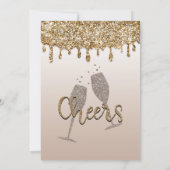 金ゴールドグリッタードリップグラムバブリー婚約シャワー 招待状 (裏面)