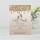 金ゴールドグリッタードリップグラムブランチ婚約シャワー 招待状 (スタンド正面)