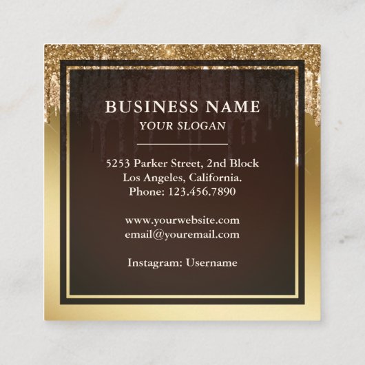 金ゴールドグリッタードリップスアイシングケーキベーカリー スクエア名刺 (裏面)