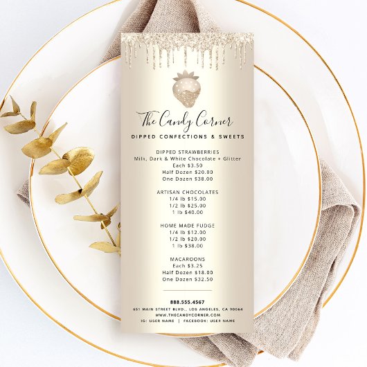 金ゴールドグリッタードリップスイチゴデザートスイーツメニュー ラックカード