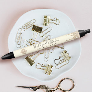 金ゴールドグリッタードリップスカッケベーカリーパティシシェフカフェ 黒ボールペン