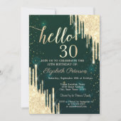 金ゴールドグリッタードリップスグリーン30th誕生日 招待状 (正面)