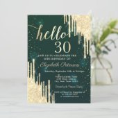 金ゴールドグリッタードリップスグリーン30th誕生日 招待状 (スタンド正面)