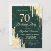 金ゴールドグリッタードリップスグリーン70誕生日 招待状 (正面)
