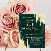 金ゴールドグリッタードリップスグリーン75誕生日 招待状