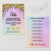 金ゴールドグリッタードリップススパサロンスキンケア製品リスト 名刺 (正面/裏面)