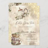 金ゴールドグリッタードリップステアセットブライダルシャワー 招待状 (正面/裏面)