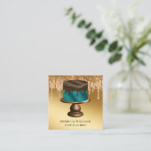 金ゴールドグリッタードリップスティール（緑がかった色）ケーキベーカリー スクエア名刺 (スタンド正面)