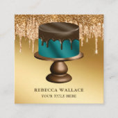 金ゴールドグリッタードリップスティール（緑がかった色）ケーキベーカリー スクエア名刺 (正面)