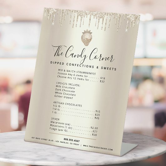 金ゴールドグリッタードリップスデザートスイーツメニュー価格表 台座サイン