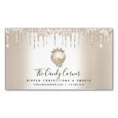 金ゴールドグリッタードリップストロベリー菓子 マグネット名刺 (正面)