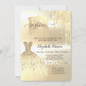 金ゴールドグリッタードリップスドレス18thバースデーパーティー 招待状 (正面)