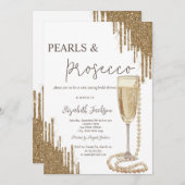 金ゴールドグリッタードリップスパールスプロセッコブライダルシャワー 招待状 (正面/裏面)