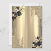 金ゴールドグリッタードリップスブラックバラ90誕生日 招待状 (裏面)