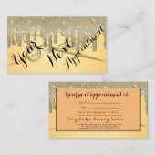 金ゴールドグリッタードリップスヘアサロンアポイントメントカード 名刺 (正面/裏面)