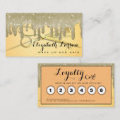 金ゴールドグリッタードリップスヘア美しいサロンロイヤリーカード 名刺 (正面/裏面)