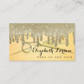 金ゴールドグリッタードリップスヘア美しいサロンロイヤリーカード 名刺 (正面)