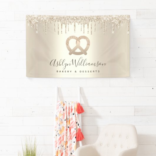 金ゴールドグリッタードリップスベーカリーデザートパティストリーシェフシック 横断幕 (インサイチュ)