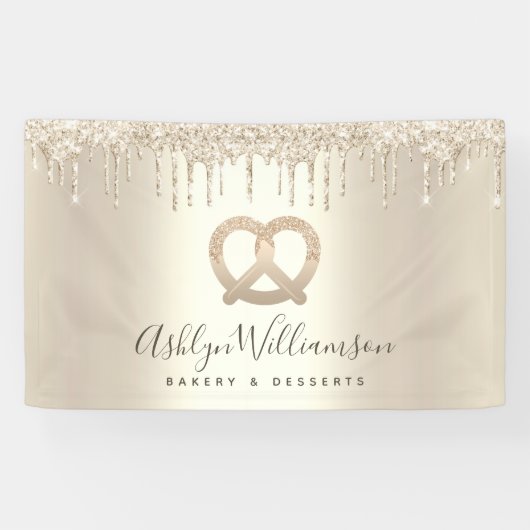 金ゴールドグリッタードリップスベーカリーデザートパティストリーシェフシック 横断幕 (横)