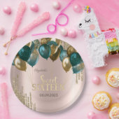 金ゴールドグリッタードリップバルーンバラ金ゴールドスウィート16 ペーパープレート (パーティー)