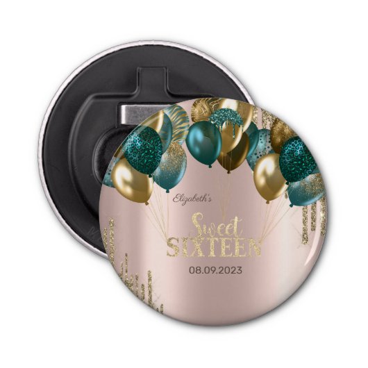 金ゴールドグリッタードリップバルーンバラ金ゴールドスウィート16 栓抜き (正面)