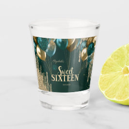 金ゴールドグリッタードリップバルーン緑の甘い16 ショットグラス