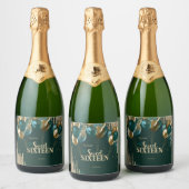 金ゴールドグリッタードリップバルーン緑の甘い16 スパークリングワインラベル (ボトル)