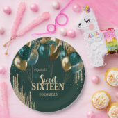 金ゴールドグリッタードリップバルーン緑の甘い16 ペーパープレート (パーティー)