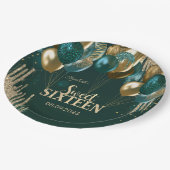 金ゴールドグリッタードリップバルーン緑の甘い16 ペーパープレート (アングル)