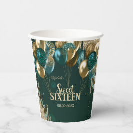 金ゴールドグリッタードリップバルーン緑の甘い16 紙コップ