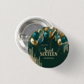 金ゴールドグリッタードリップバルーン緑の甘い16 缶バッジ (正面&裏面)