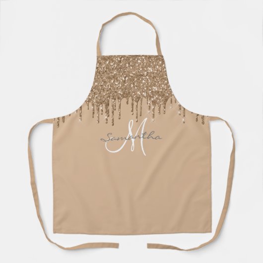 金ゴールドグリッタードリップメタリックパーソナライズされた エプロン (正面)