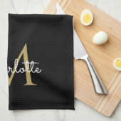 金ゴールドグリッタードリップモノグラムエレガントスガーリークリプト キッチンタオル (四つ折り)