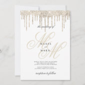 金ゴールドグリッタードリップモノグラム結婚イニシャル 招待状 (正面)