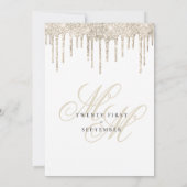 金ゴールドグリッタードリップモノグラム結婚イニシャル 招待状 (裏面)