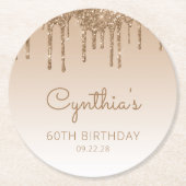 金ゴールドグリッタードリップ60thバースデーパーティー ラウンドペーパーコースター (正面)